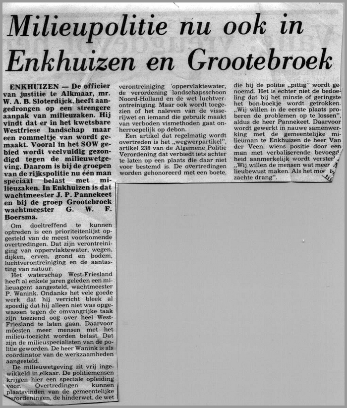 RPG Enkhuizen 1970 1980 CD 77 milieupolitie1977(7V)