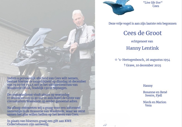 Leed Rouwkaart Cees de Groot bw (7V)