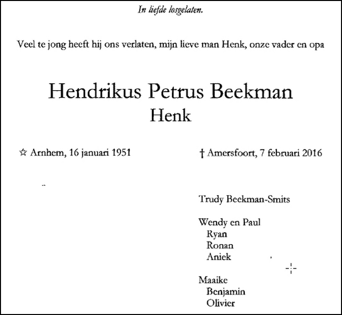 VKS Nijmegen overlijden Henk Beekman(7V)