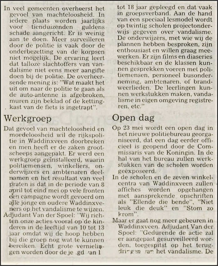 GRP Waddinxveen vandalisme Leidsche krant 1981 (2) bw(7V)
